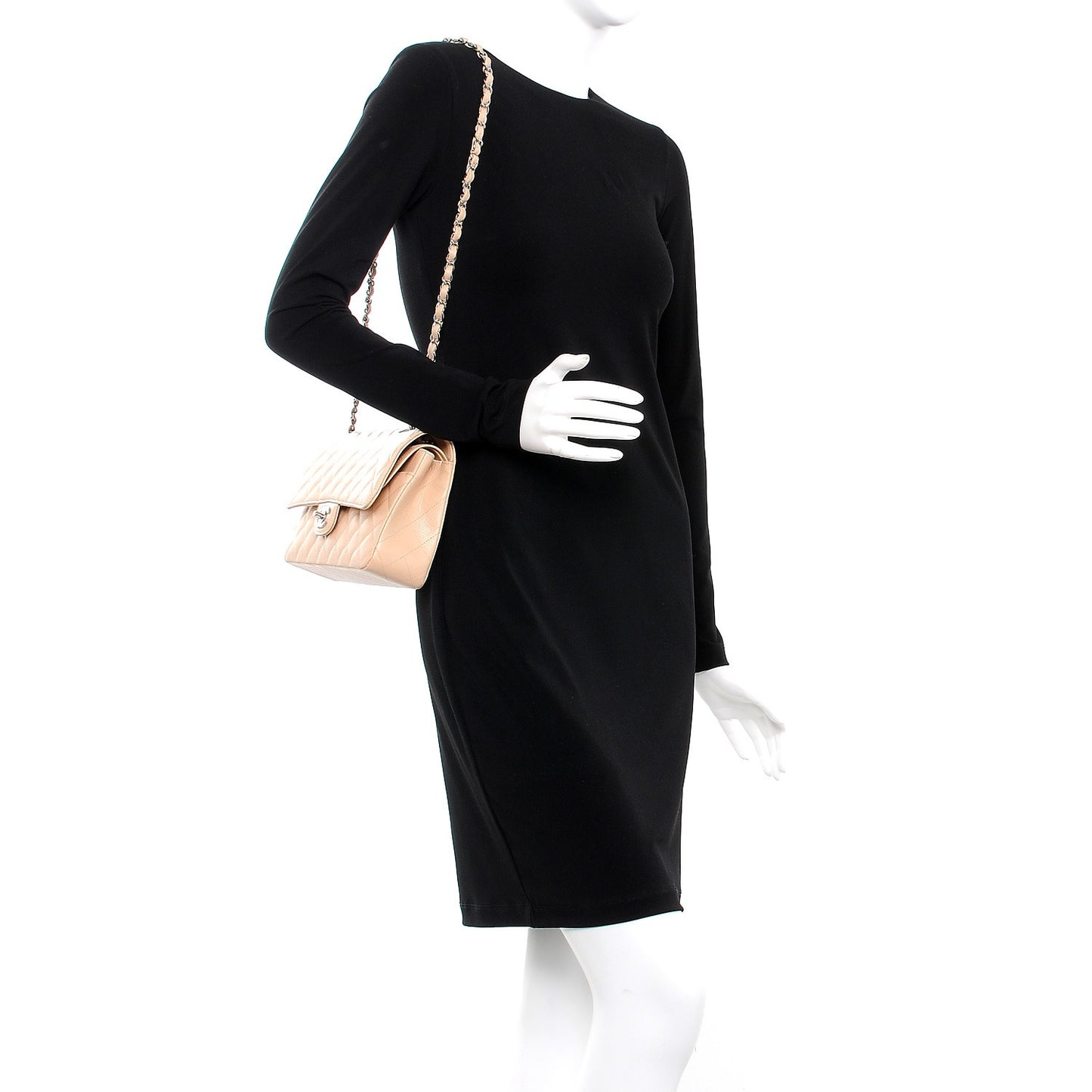 Caviar Quilted Medium Double Flap Beige Clair