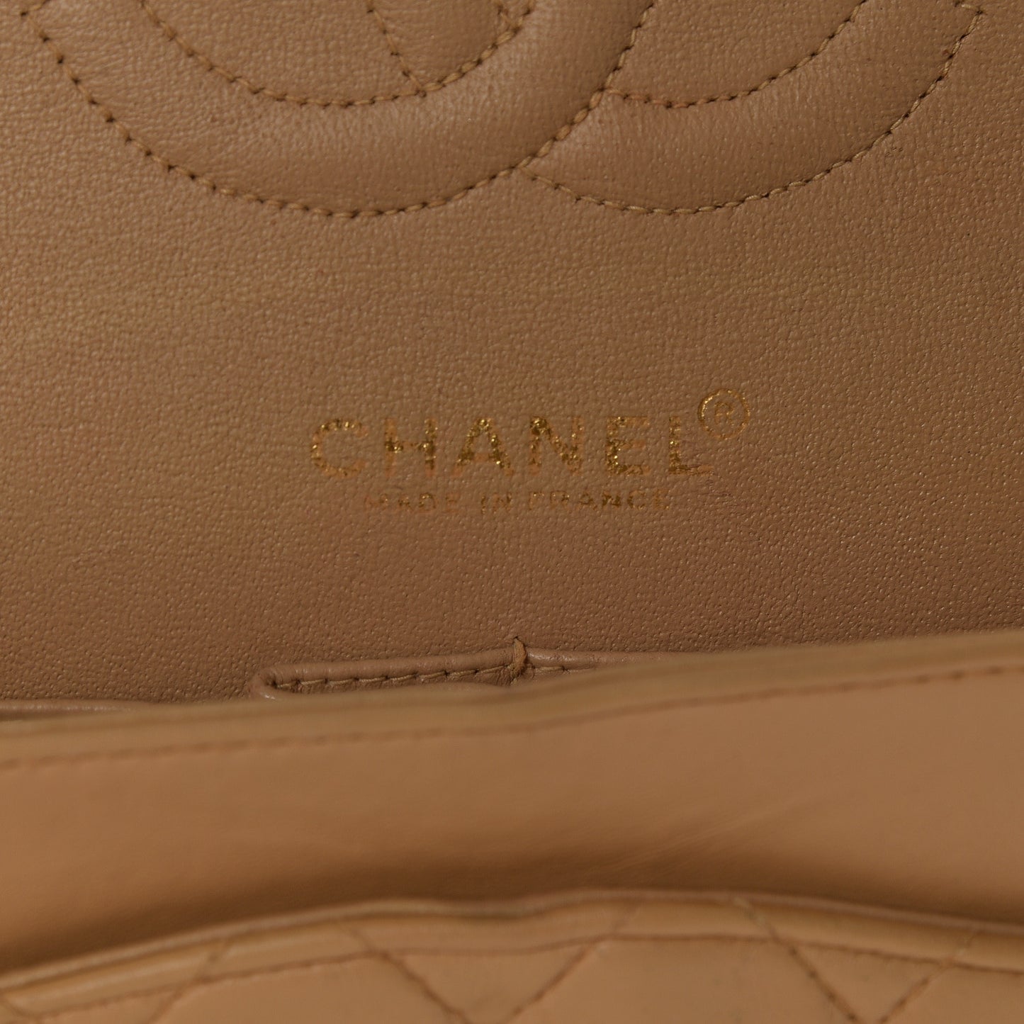 Lambskin Quilted Medium Double Flap Beige