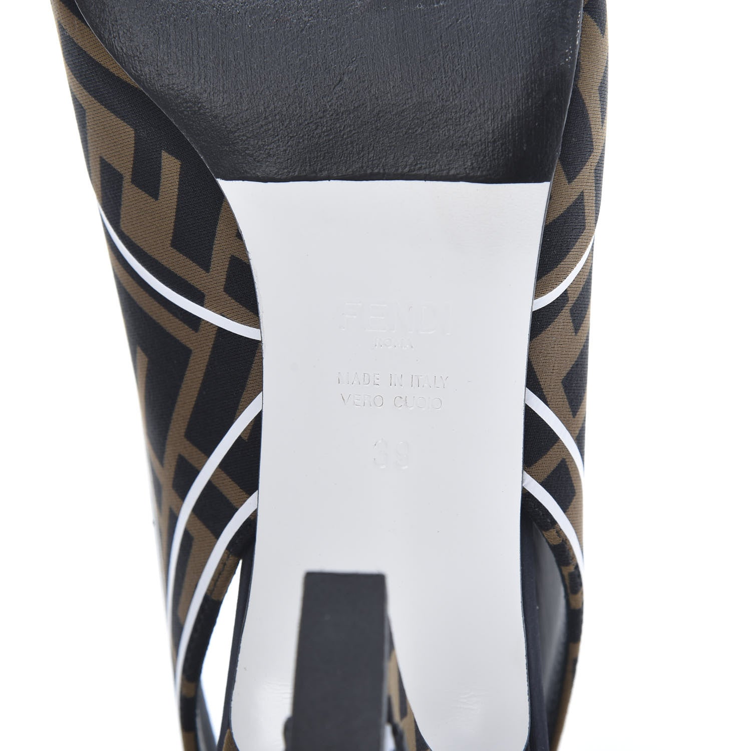 Fendi Lycra Film FF FFreedom Decollete Slingback Pumps 39 Tobacco Moro White 7 of 10