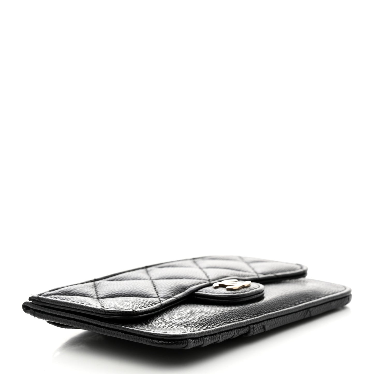 Caviar Quilted Flap Zip Card Holder Black