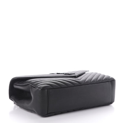 Saint Laurent Sheepskin Matelasse Chevron Monogram Monochrome Large College Satchel Black 4 of 9