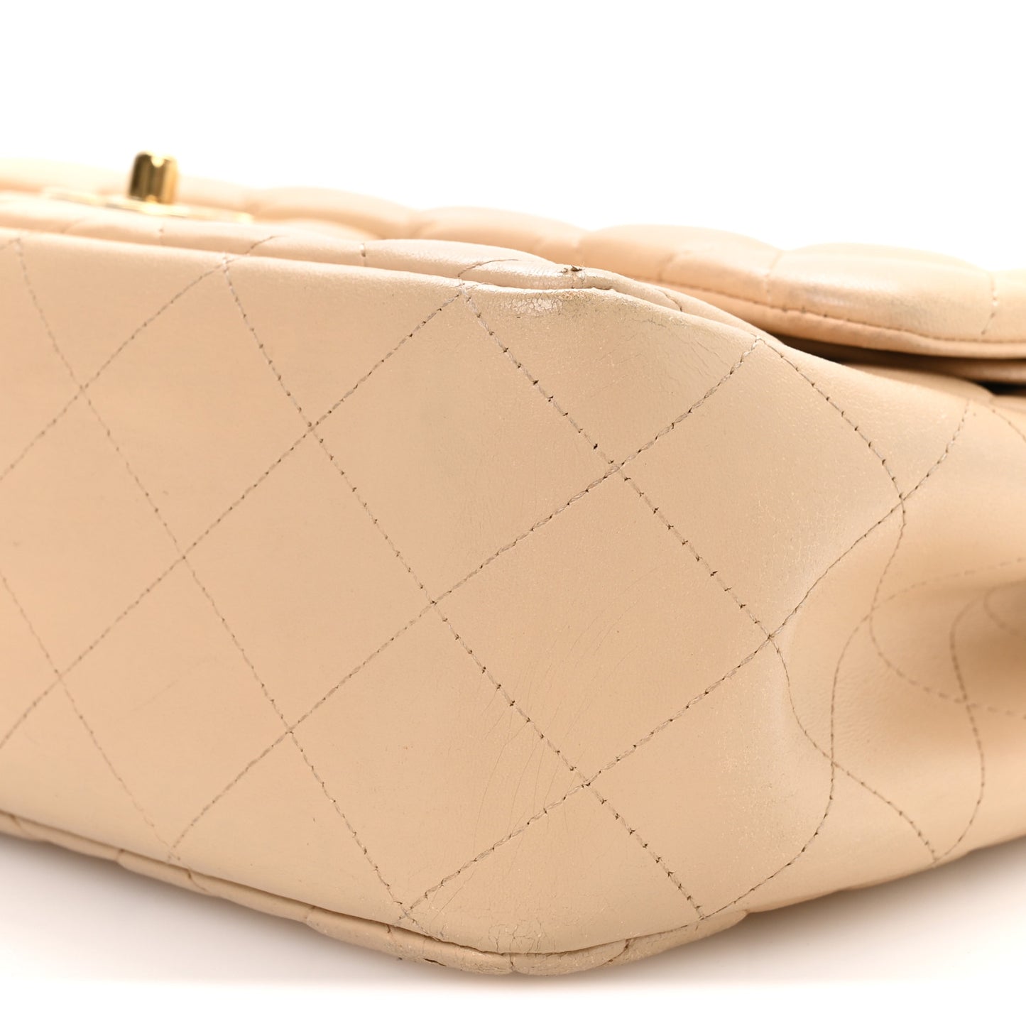 Lambskin Quilted Jumbo Double Flap Beige