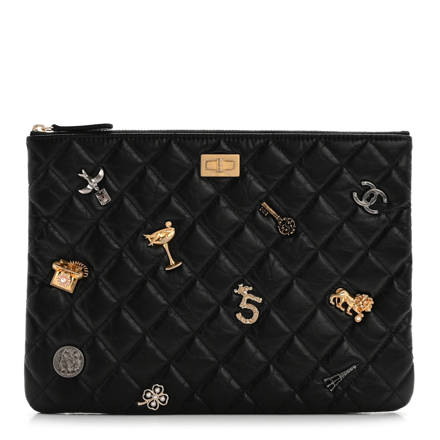 Aged Calfskin Lucky Charms Quilted Medium Reissue Cosmetic Case Black