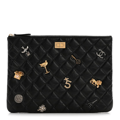 Chanel Aged Calfskin Lucky Charms Quilted Medium Reissue Cosmetic Case Black 1 of 8