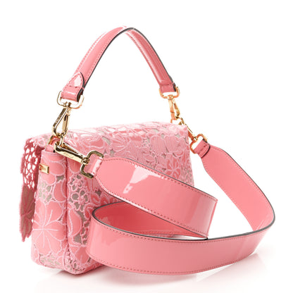 Fendi Mesh Patent Floral Embroidered Monochrome Baguette Pink 3 of 10