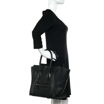 Celine Drummed Calfskin Mini Luggage Black 2 of 10