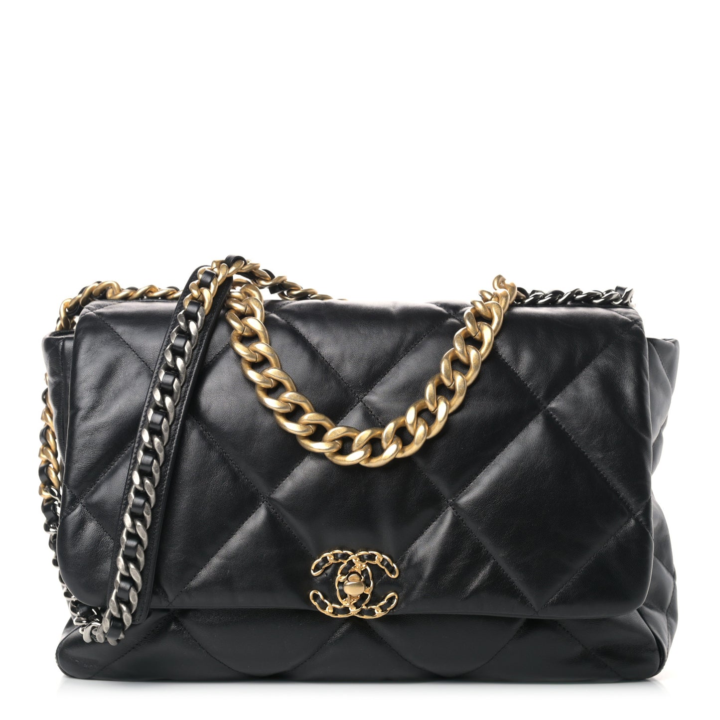 Shiny Goatskin Quilted Maxi Chanel 19 Flap Black