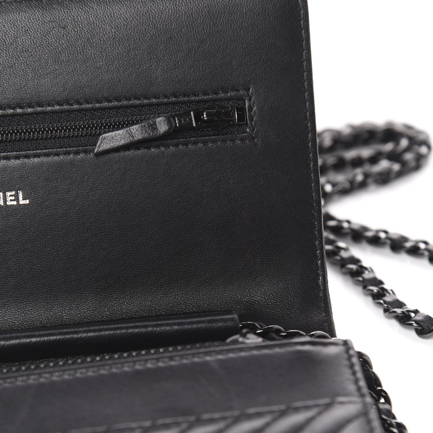 Chanel Lambskin Chevron Quilted Wallet On Chain WOC So Black 12 of 14