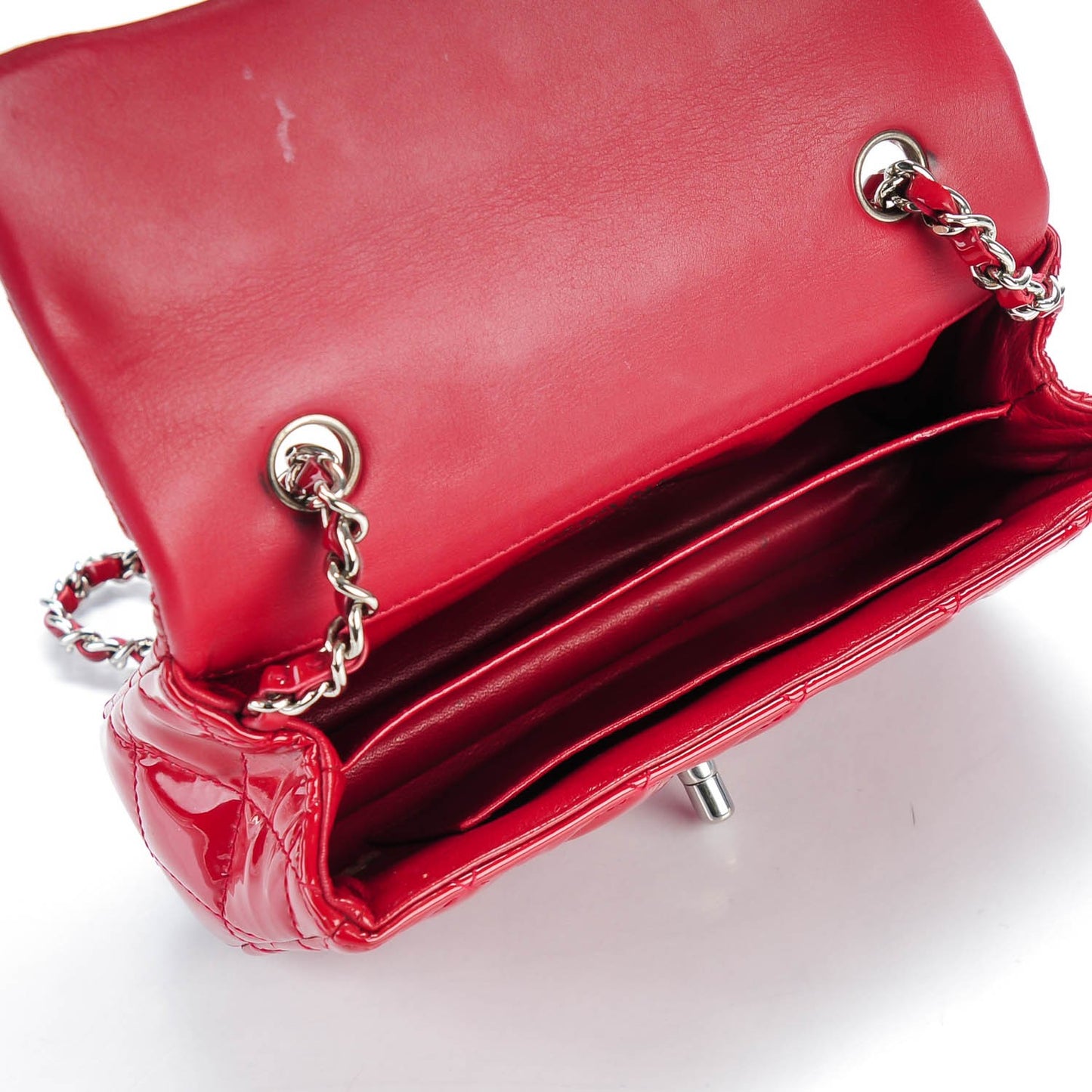 Patent Calfskin Quilted Extra Mini Flap Red