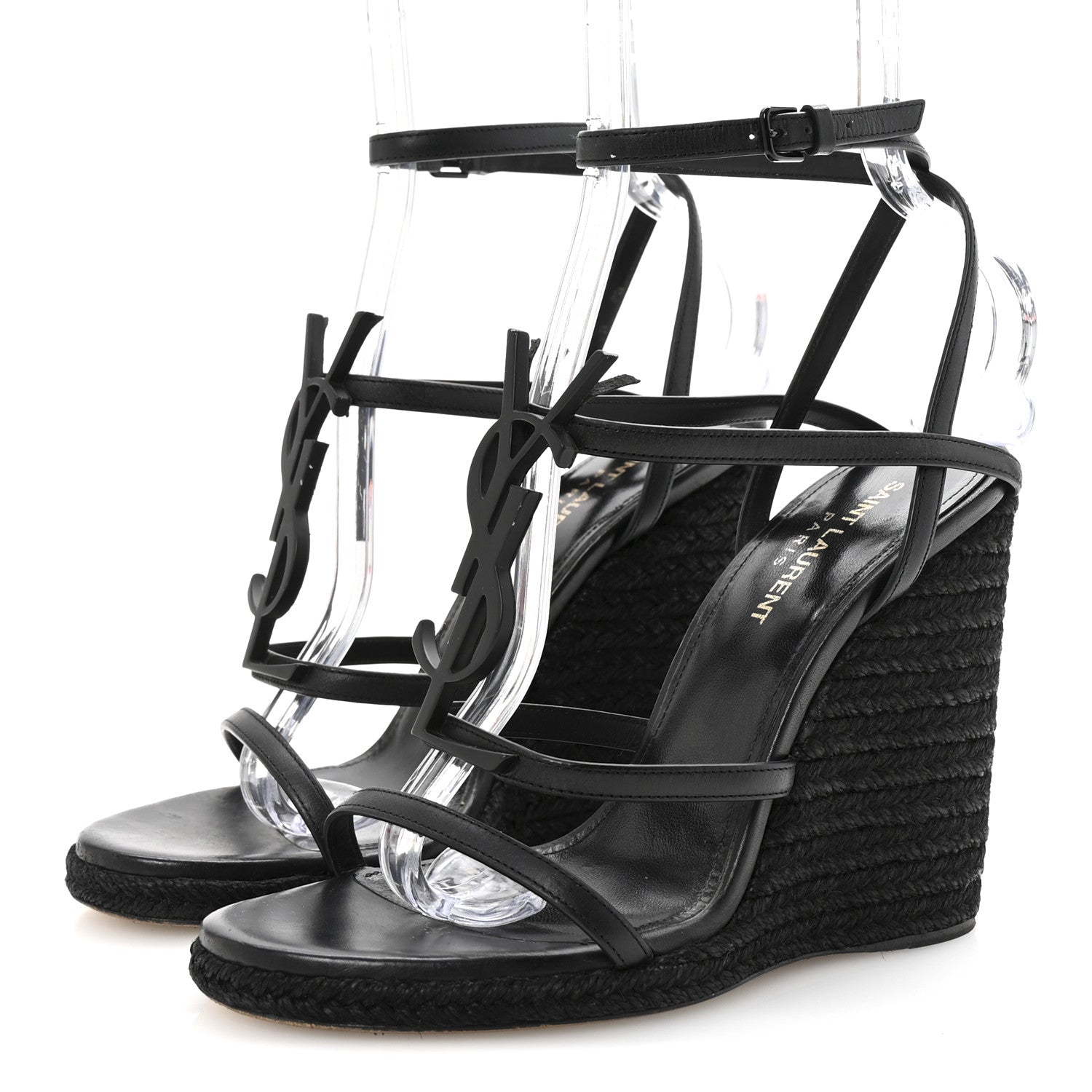 Saint Laurent Calfskin Cassandra Espadrille 105 Wedges 37.5 Black 4 of 9
