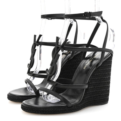 Saint Laurent Calfskin Cassandra Espadrille 105 Wedges 37.5 Black 4 of 9