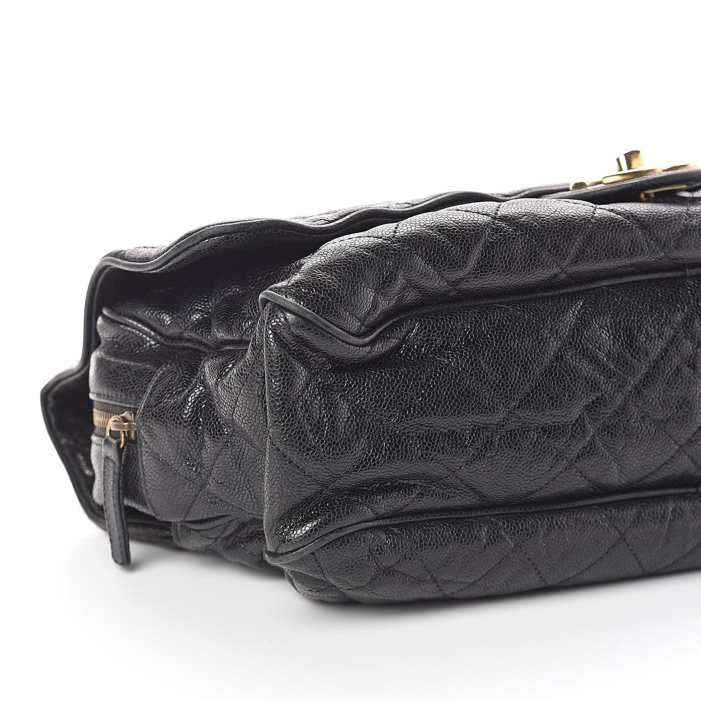 Crumpled Grained Calfskin Quilted Maxi Shiva Flap Black