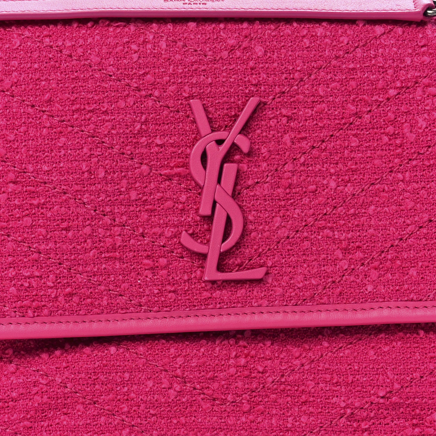 Saint Laurent Boucle Tweed Monogram Medium Niki Chain Satchel Pink 10 of 13