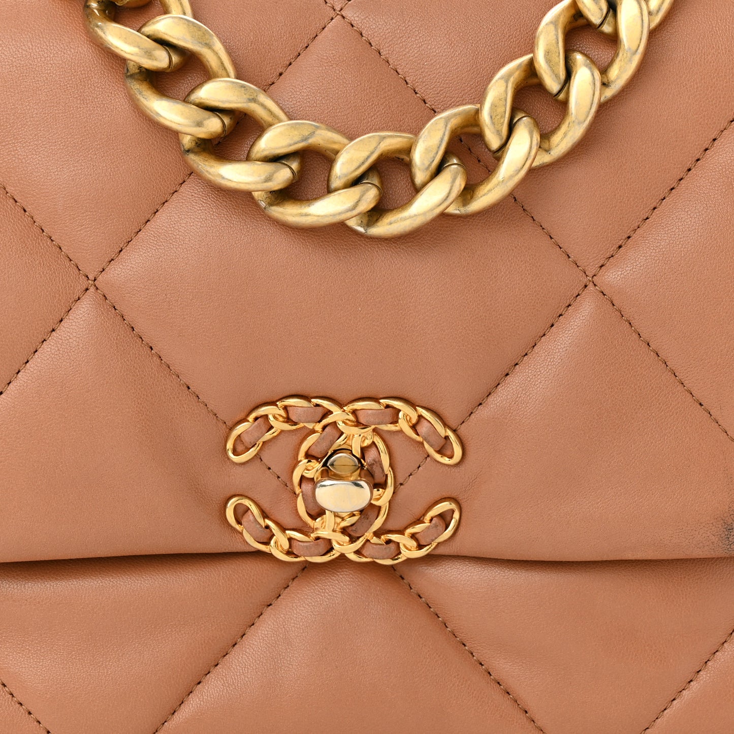 Lambskin Quilted Large Chanel 19 Flap Brown