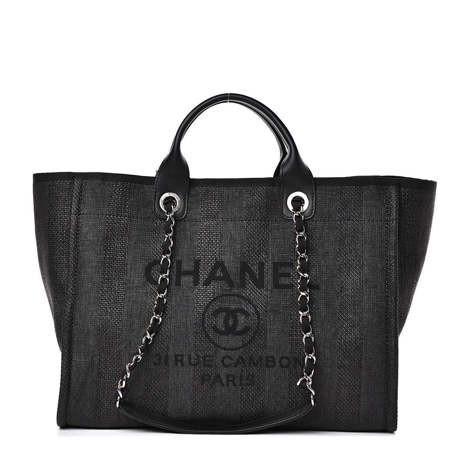 Chanel Mixed Fibers Striped Large Deauville Tote Black 1 of 10