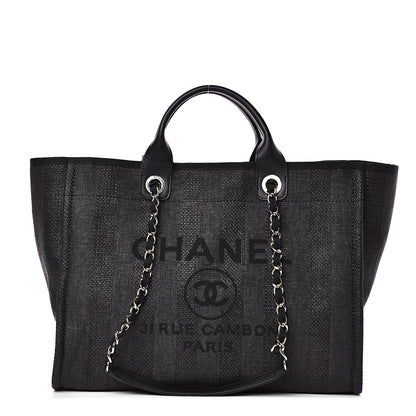Chanel Mixed Fibers Striped Large Deauville Tote Black 1 of 10