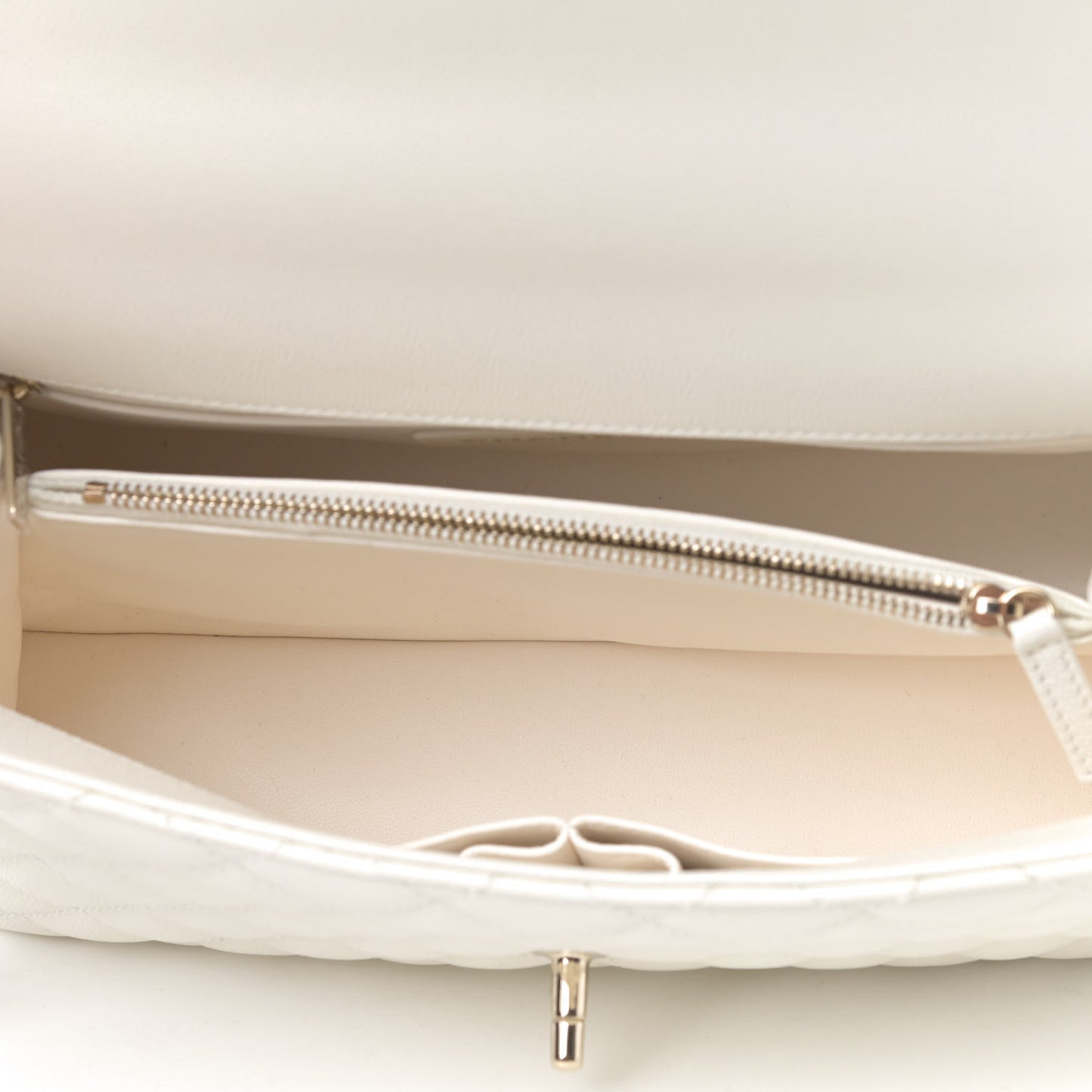 Iridescent Caviar Quilted Small Coco Handle Flap White