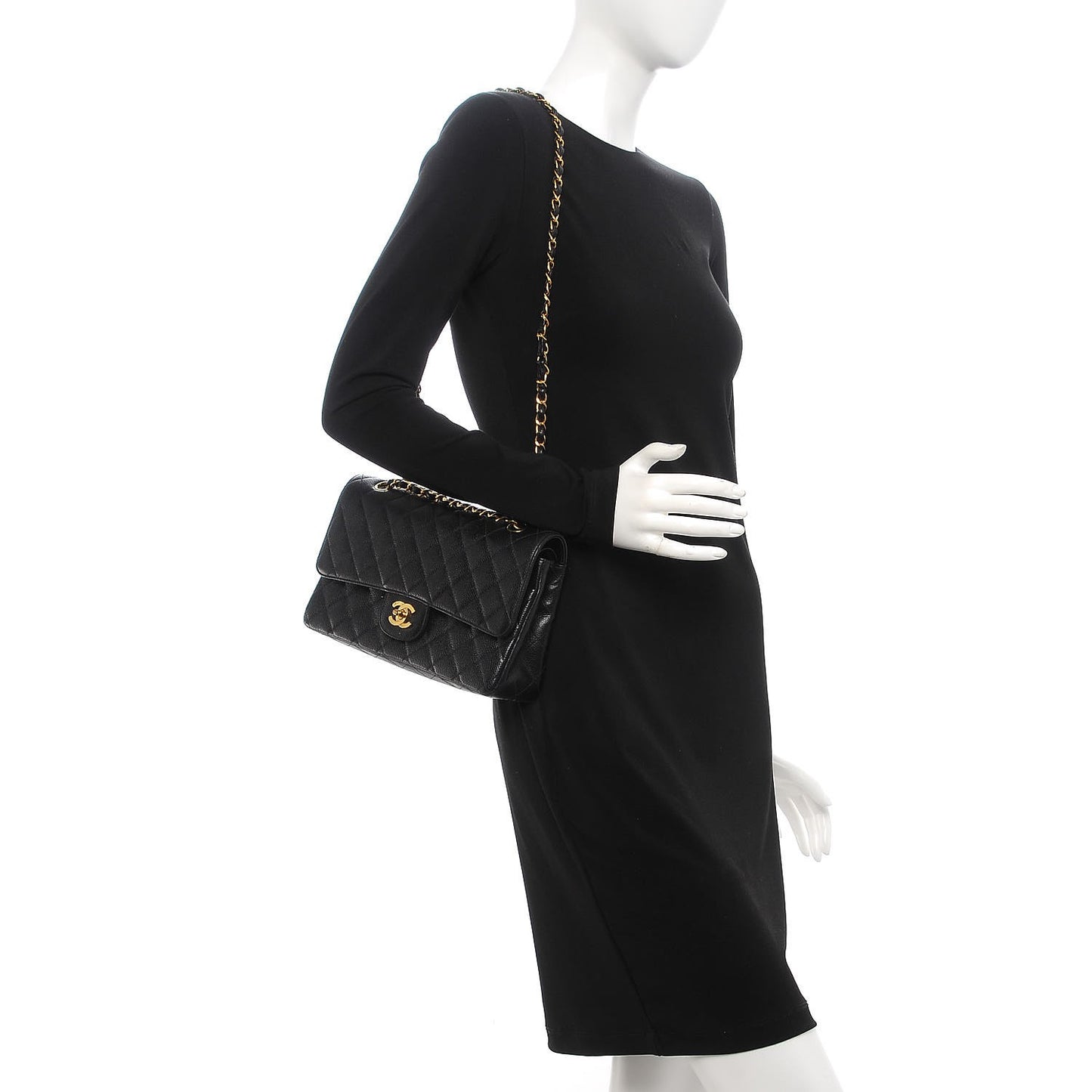 Caviar Quilted Medium Double Flap Black