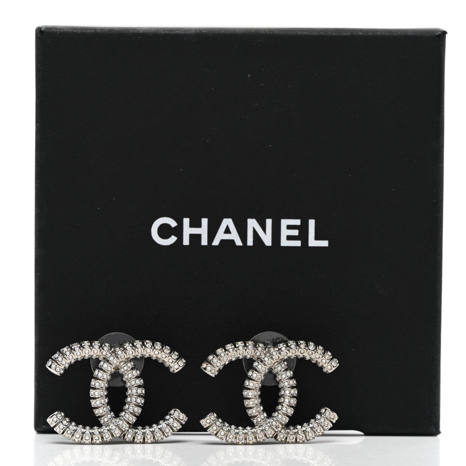 Chanel Crystal Large CC Earrings Silver 5 of 5
