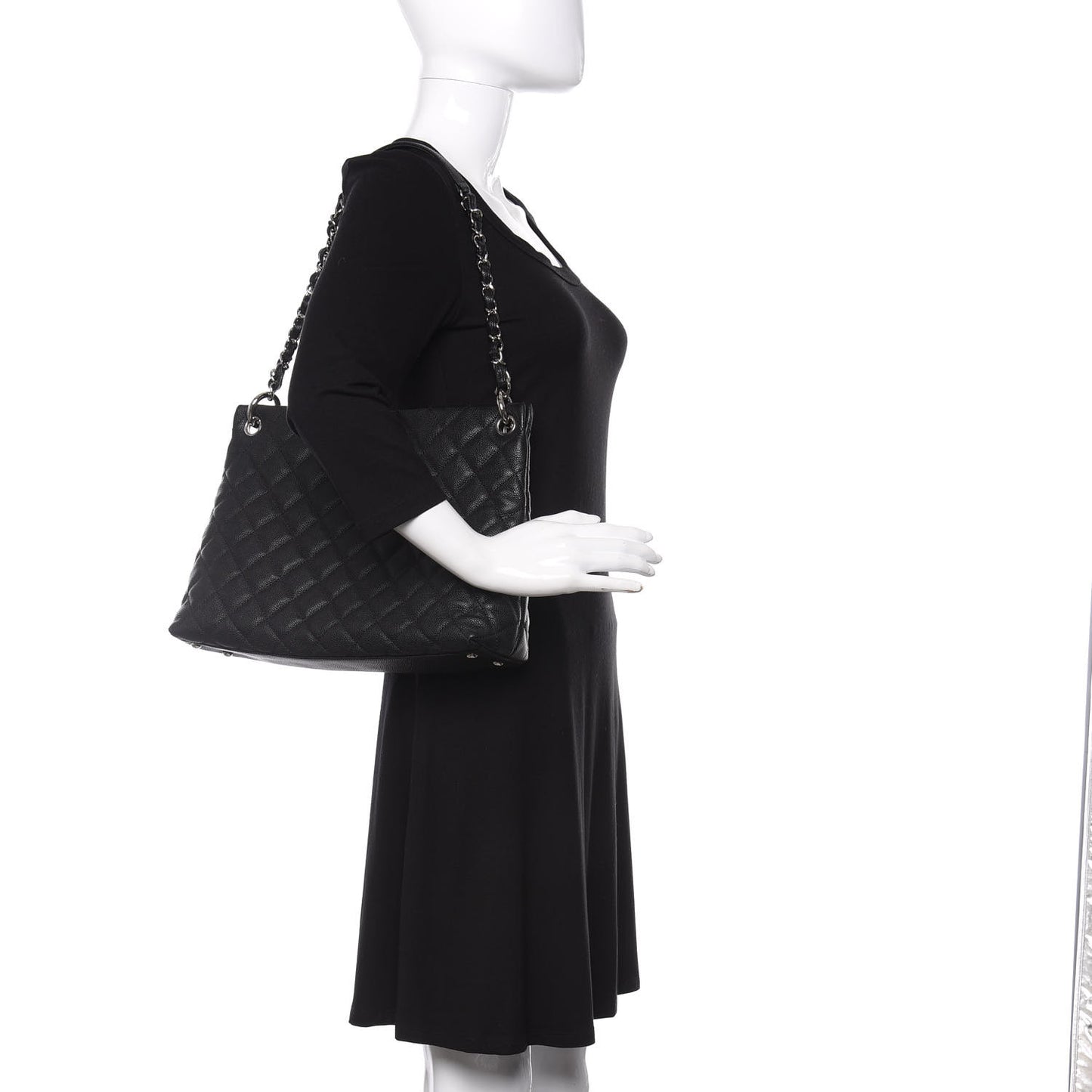 Caviar Quilted CC Shopping Tote Black