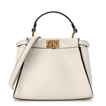 Fendi Vitello Seta Fabric Jacquard FF 1974 Mini Peekaboo Iconic Satchel White 1 of 12