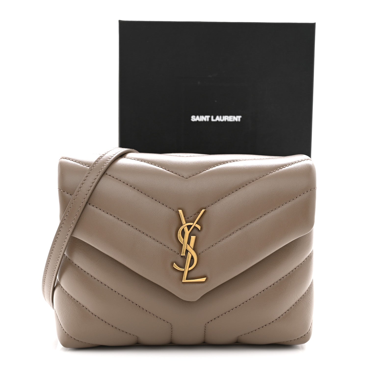 Saint Laurent Calfskin Y Quilted Monogram Toy Loulou Crossbody Bag Taupe 11 of 11