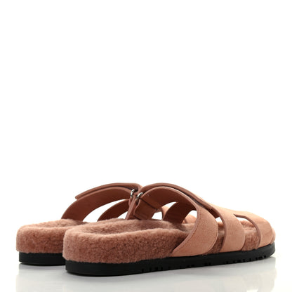 Hermes Suede Goatskin Woolskin Womens Chypre Sandals 39 Rose Aube 4 of 8