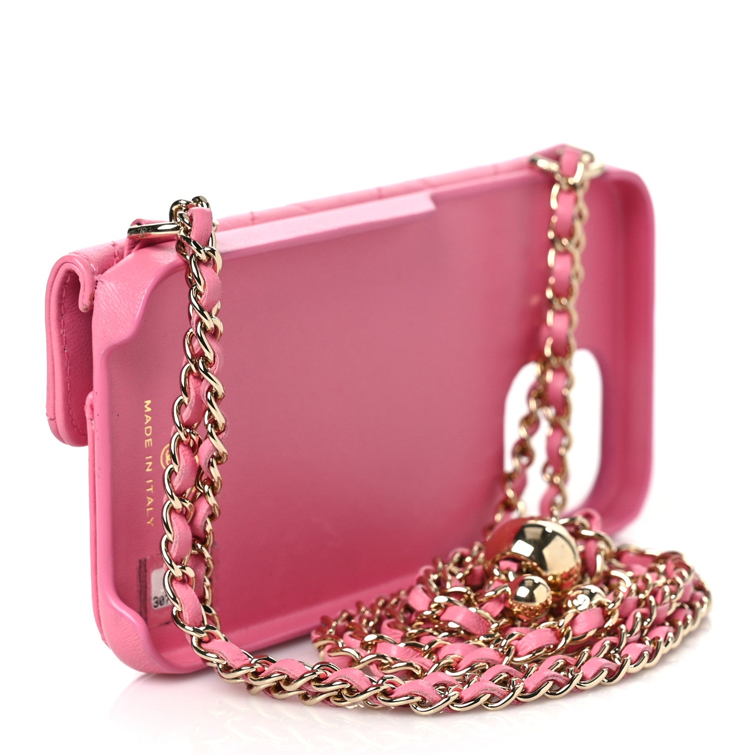 Chanel Lambskin Quilted Pearl Crush iPhone XII Pro Holder With Chain Pink 4 of 10