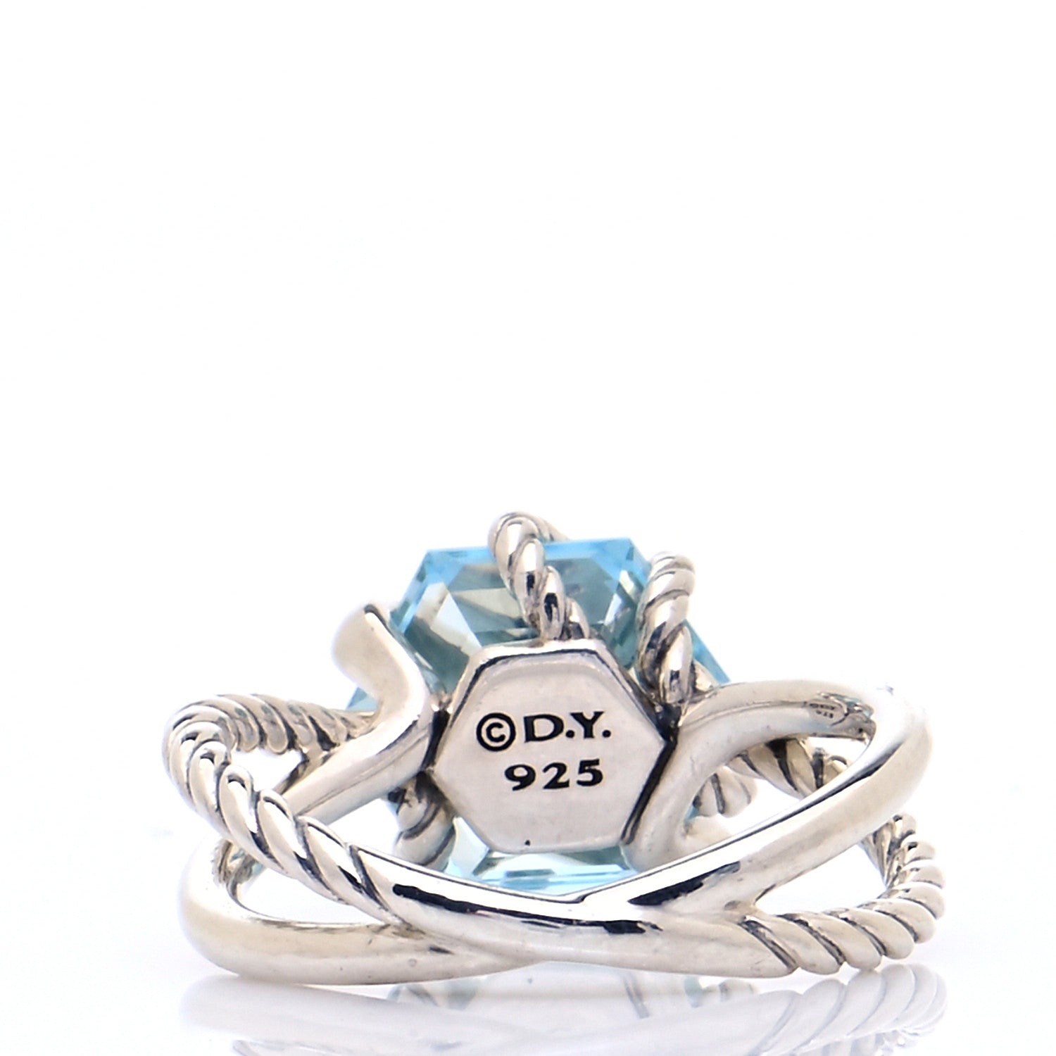 David Yurman Sterling Silver Diamond Blue Topaz 10mm Cable Wrap Ring 54 7 3 of 6