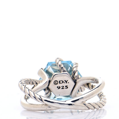 David Yurman Sterling Silver Diamond Blue Topaz 10mm Cable Wrap Ring 54 7 3 of 6