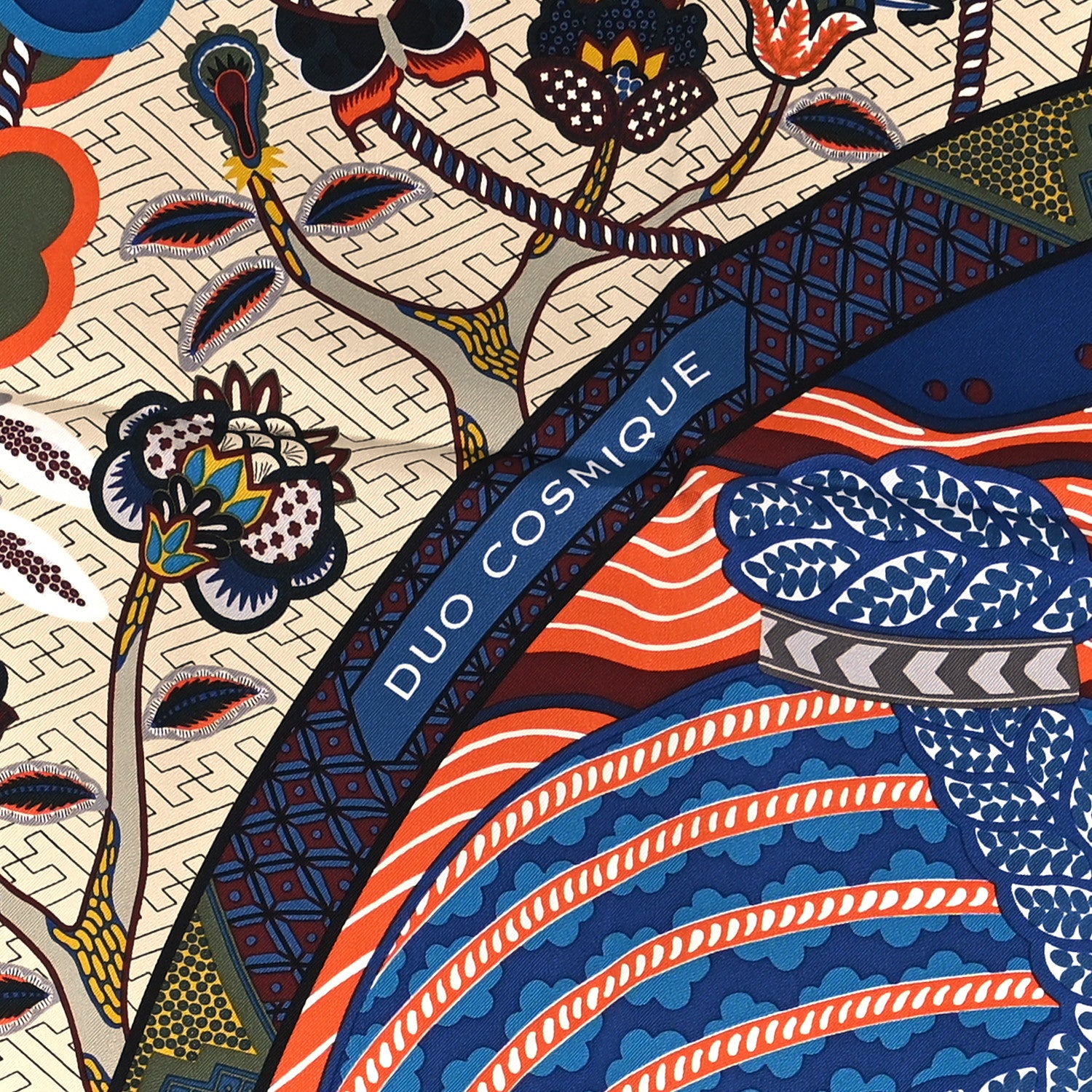 Hermes Silk Twill Duo Cosmique Scarf 90 Bleu Moyen Vert Ocre 3 of 4