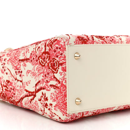 Christian Dior Lambskin Embroidered Floral Toile de Jouy Medium Lady Dior White Red 9 of 11