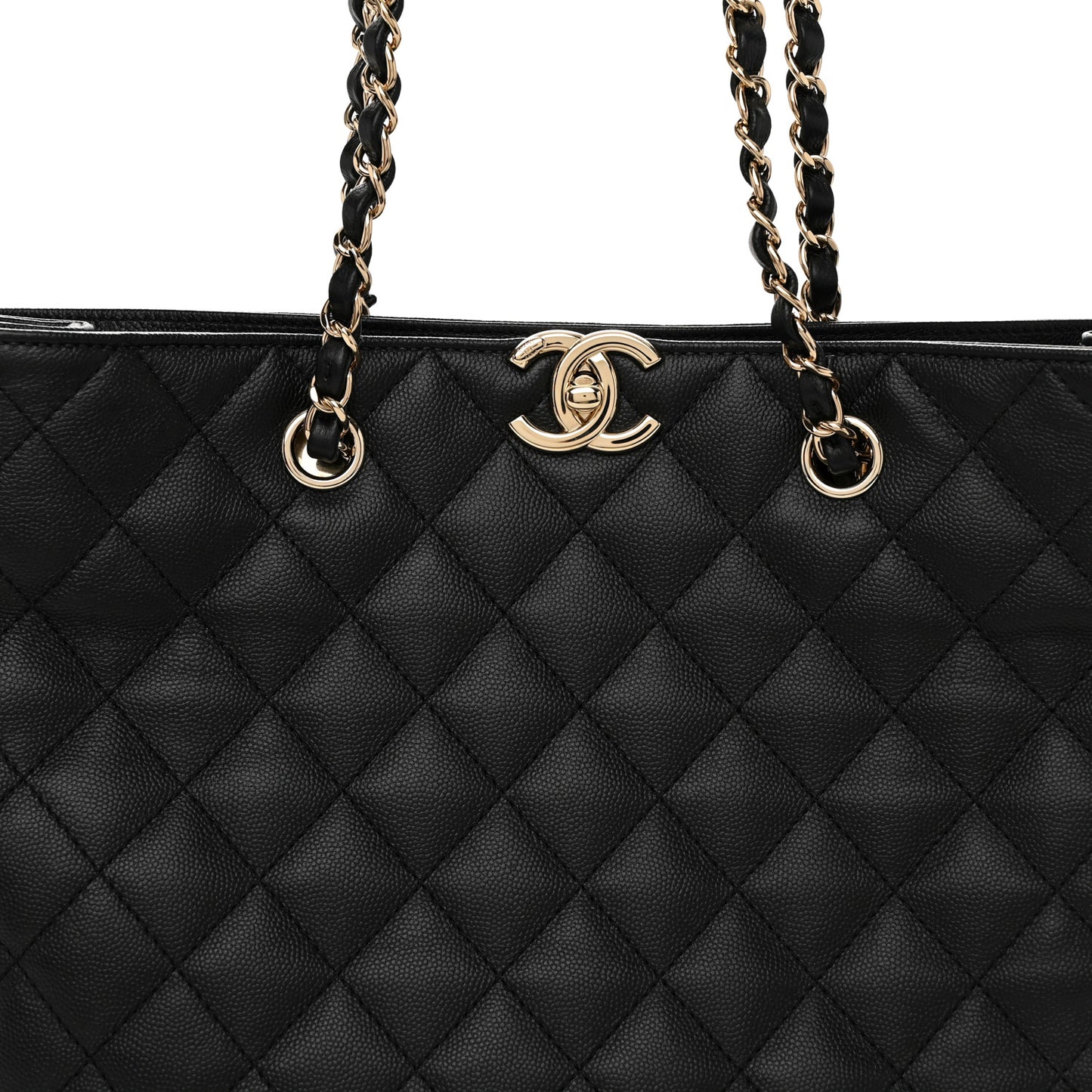 Caviar Quilted Small Shopping Tote Black