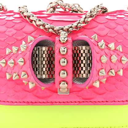 Christian Louboutin Patent Snakeskin Spiked Sweety Charity Crossbody Bag Neon Pink Yellow 7 of 9