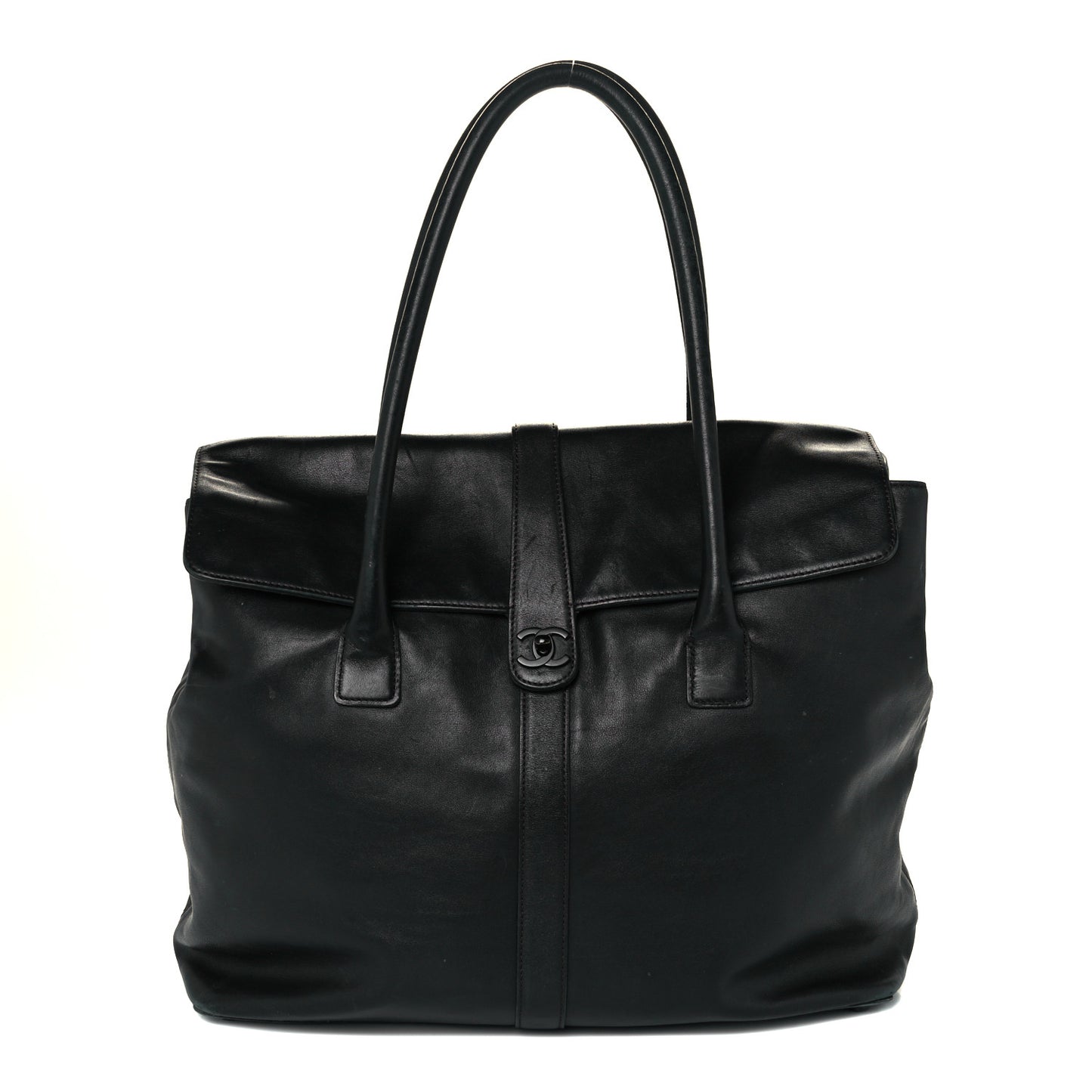 Calfskin Large Flap Shoulder Bag Black