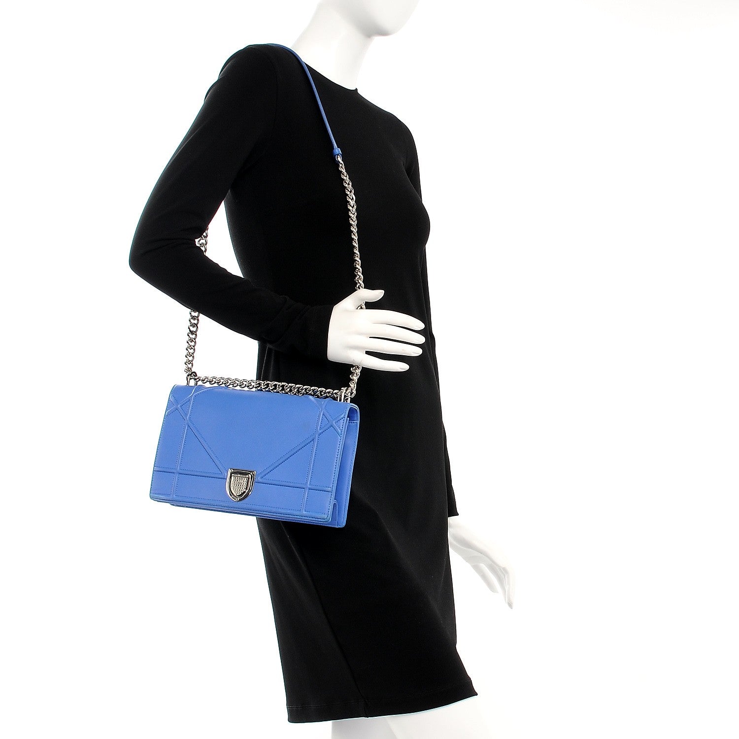 Christian Dior Lambskin Medium Diorama Flap Bag Blue 2 of 12