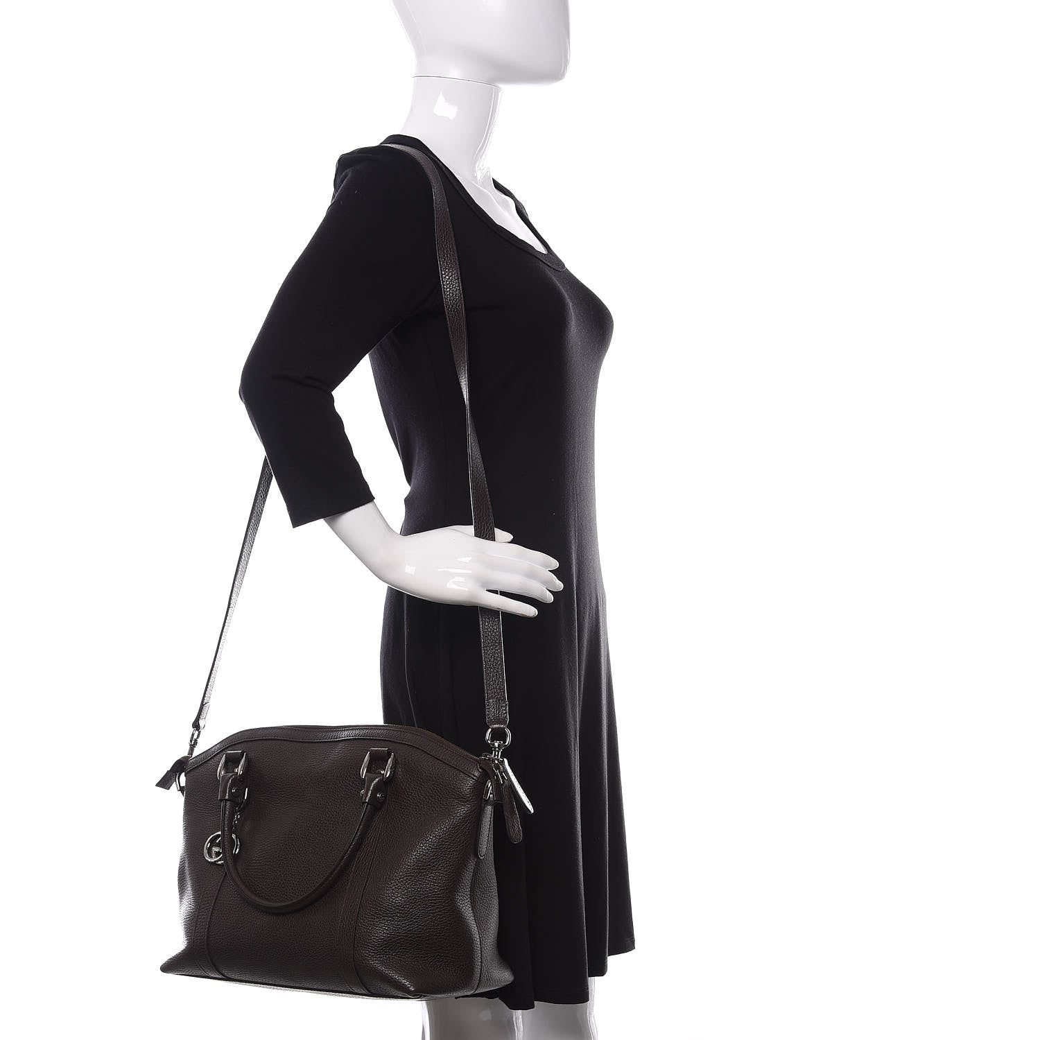 Gucci Pebbled Calfskin Medium GG Convertible Dome Satchel Dark Brown 2 of 17