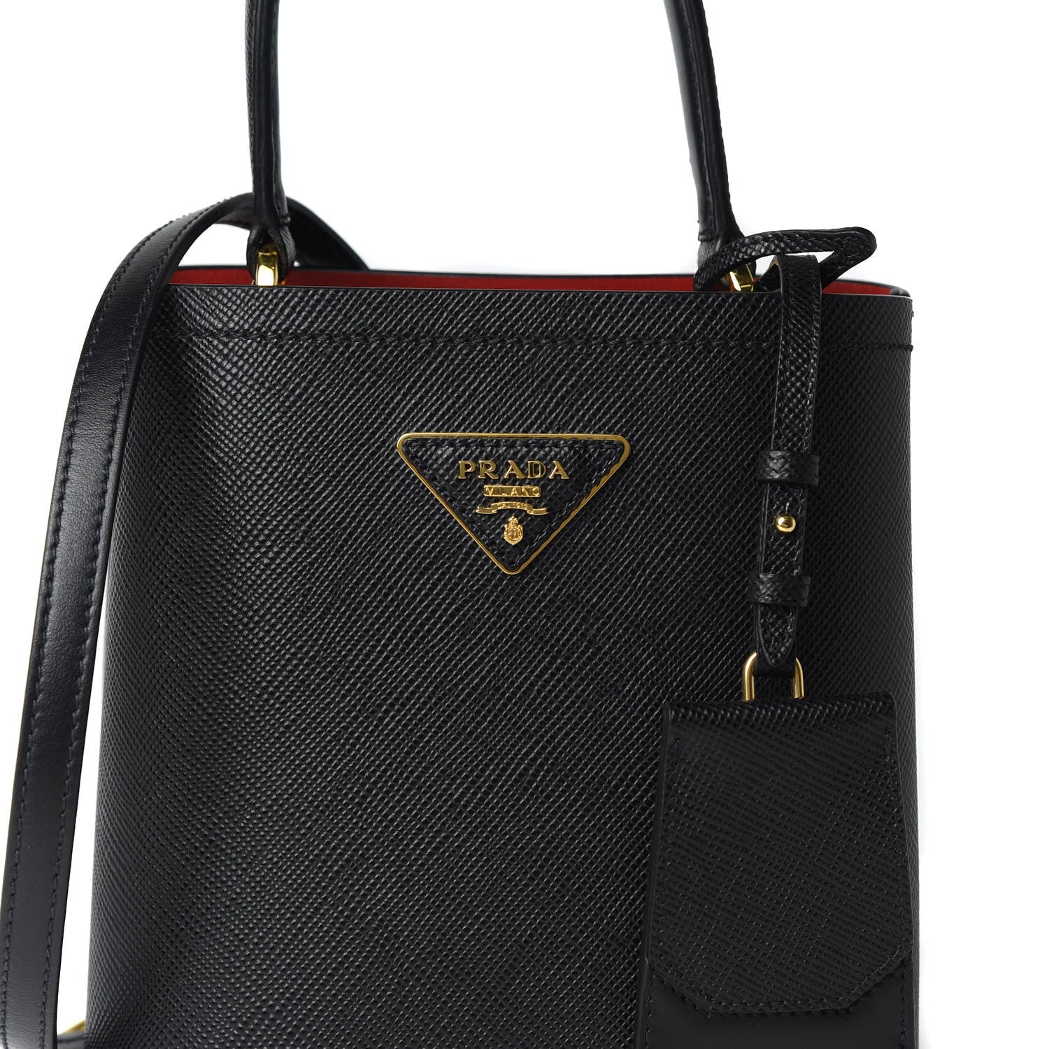 Prada Saffiano Cuir Small Panier Bucket Bag Black Fuoco 9 of 12