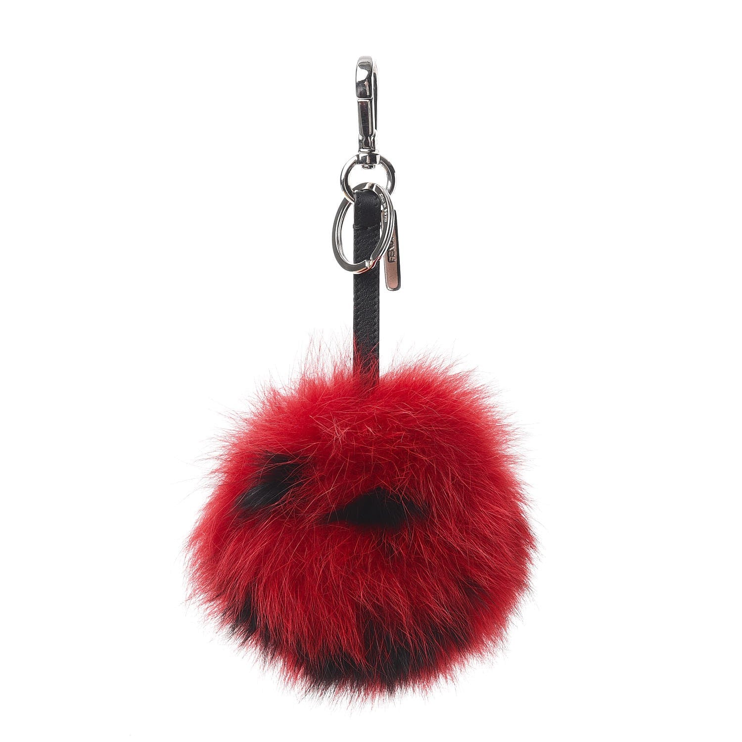 Fendi Fox Fur Vitello Flamingo Smile Pom Pom Bag Charm Red Black 1 of 6