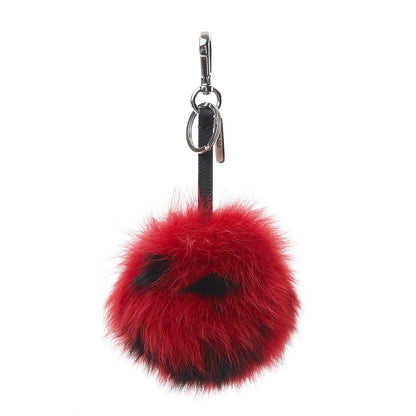 Fendi Fox Fur Vitello Flamingo Smile Pom Pom Bag Charm Red Black 1 of 6