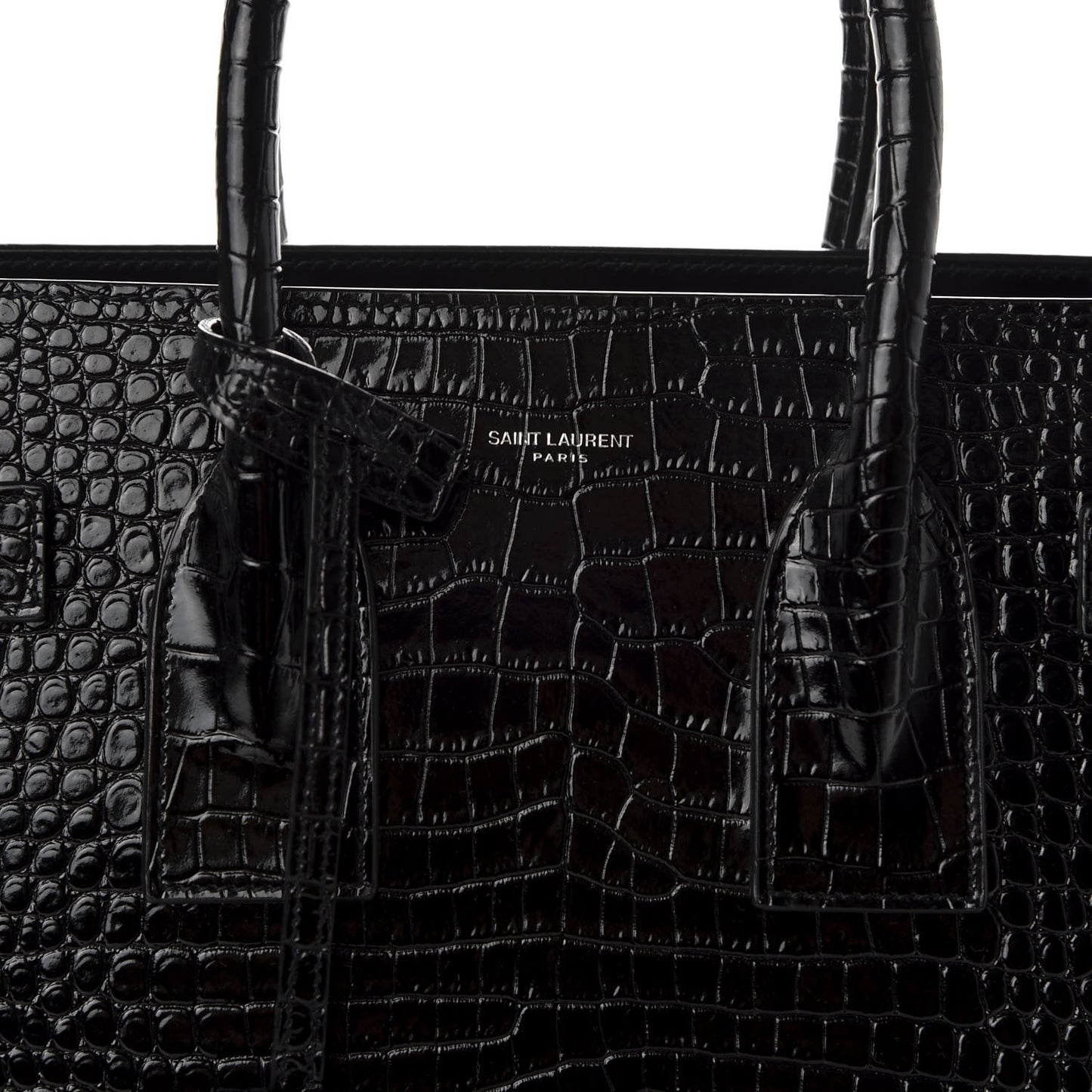 Calfskin Crocodile Embossed Small Sac de Jour Black