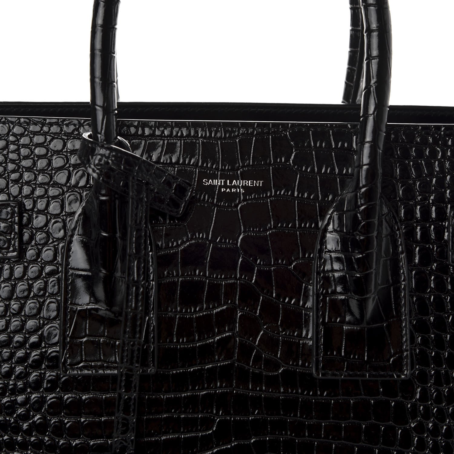 Saint Laurent Calfskin Crocodile Embossed Small Sac de Jour Black 9 of 10