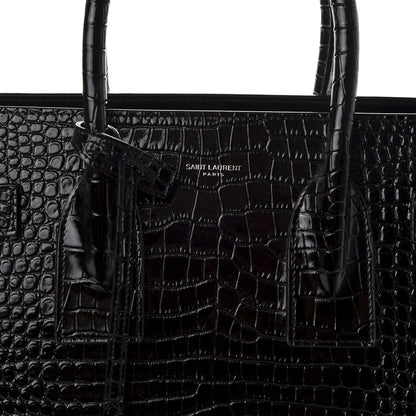Saint Laurent Calfskin Crocodile Embossed Small Sac de Jour Black 9 of 10