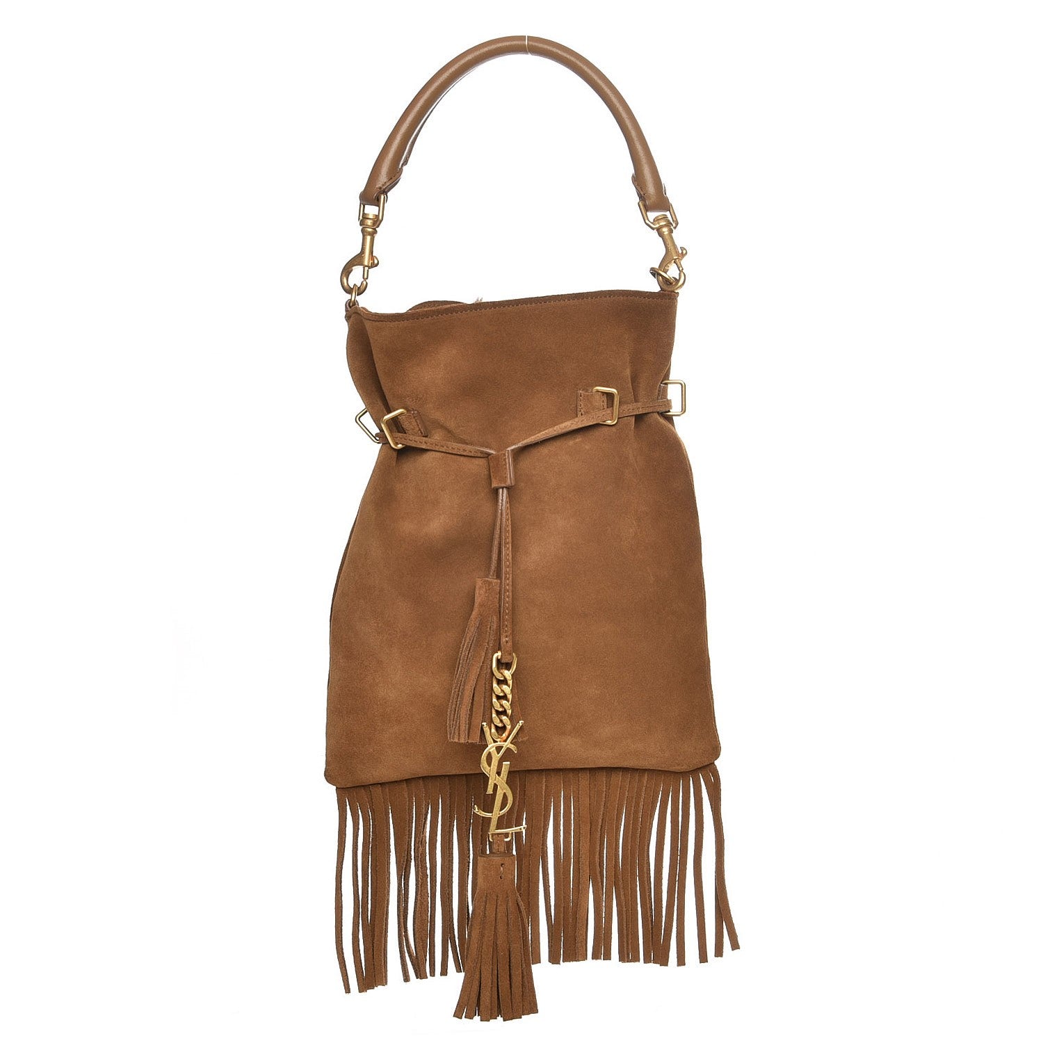 Saint Laurent Suede Fringe Small Monogram Bucket Bag Light Ocre 1 of 8