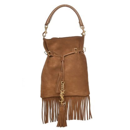Saint Laurent Suede Fringe Small Monogram Bucket Bag Light Ocre 1 of 8