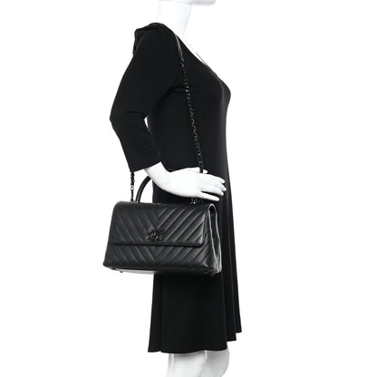 Chanel Caviar Chevron Quilted Small Coco Handle Flap So Black 2 of 10