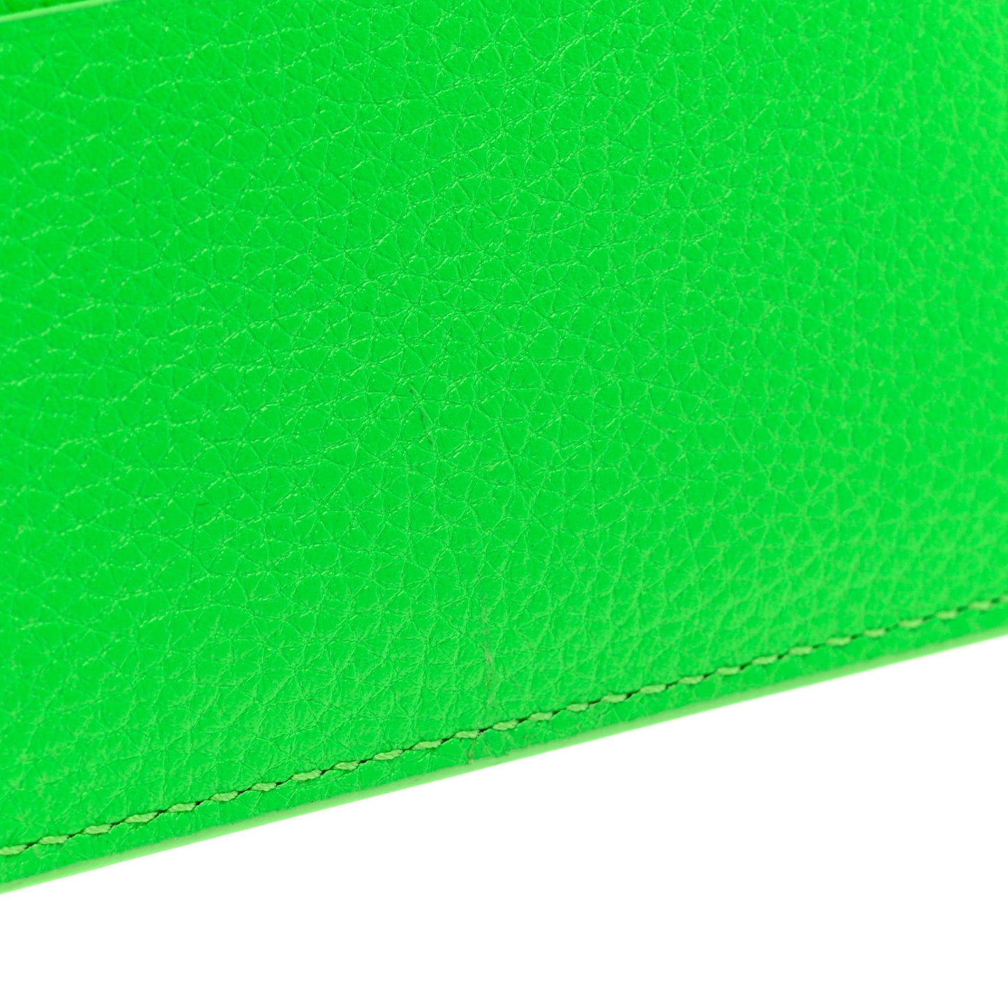 Grained Calfskin Logo Cash Card Holder Fluo Green Black