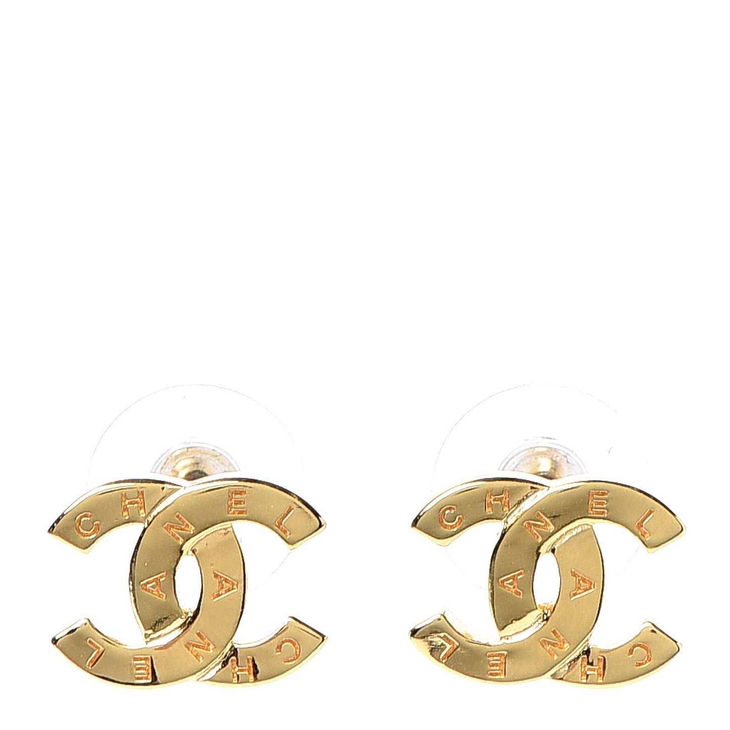 Metal CC Paris Button Stud Earrings Gold