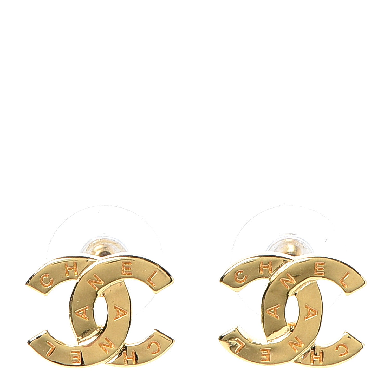 Chanel Metal CC Paris Button Stud Earrings Gold 1 of 4