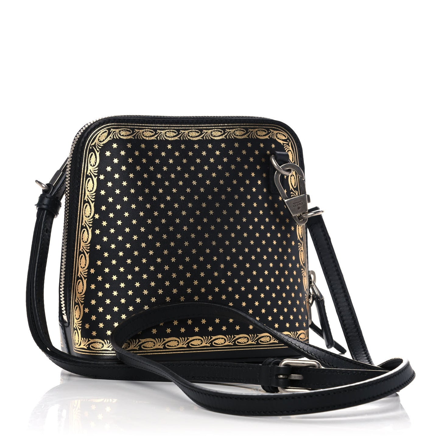X SEGA Calfskin GUCCY Stars Mini Dome Shoulder Bag Black Gold